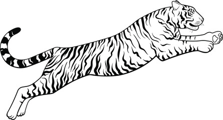 Vector Black and White Jumping Tiger Illustration