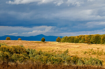 Autumn landscape scenery with storm clouds