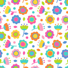 Colorful hand drawn cute floral seamless pattern background.