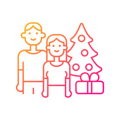 Obraz na płótnie Canvas Couple spending Christmas together gradient linear vector icon. Celebrating winter holidays with partner. Thin line color symbol. Modern style pictogram. Vector isolated outline drawing