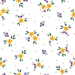 Fototapeta na wymiar Seamless vintage pattern abstract. white background. orange and lilac flowers. vector texture. dots. trend print for textiles and wallpaper. 