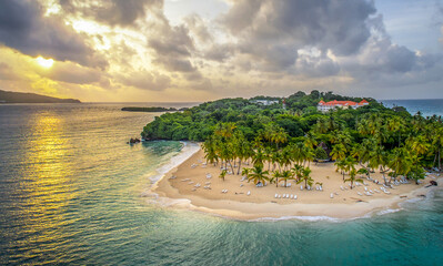 Aerial view of an island covered in green nature