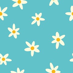 cute vintage pattern of daisies abstract. bright blue background. white flowers. vector texture. fashionable print for textiles and wallpaper.