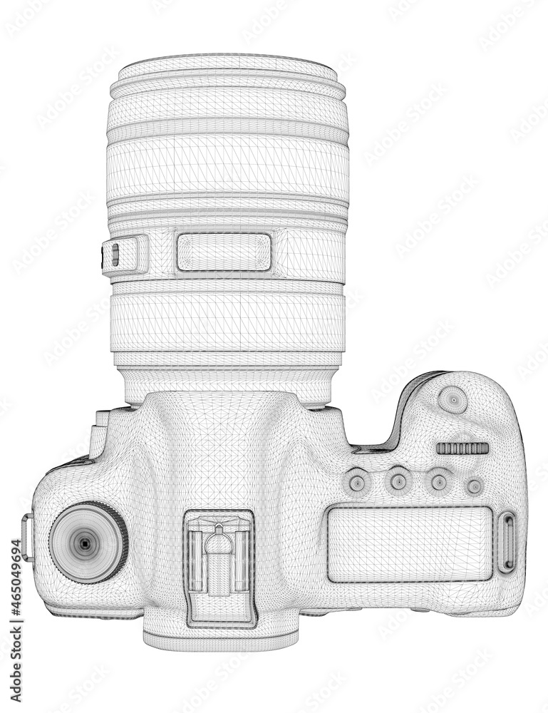 Aufkleber digital camera wireframe with black lines lens isolated on white background. view from above. 3d. ve