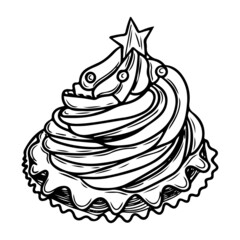 Isolated black line cupcake on white background