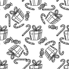 Seamless pattern with black line gift box