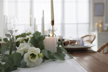 Festive table setting with beautiful tableware and decor indoors