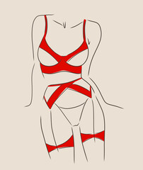 Beautiful woman in lingerie underwear isolate on beige background. Vector