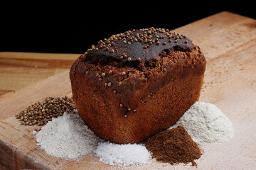 rye wholegrain bread. rye bread on a wooden board