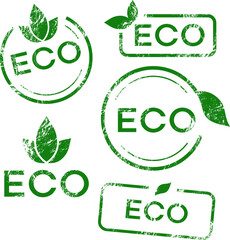 Eco Stamps Vector Set. Collection for ecologic product label. Elements isolated on white background. File EPS 10. Editable color.