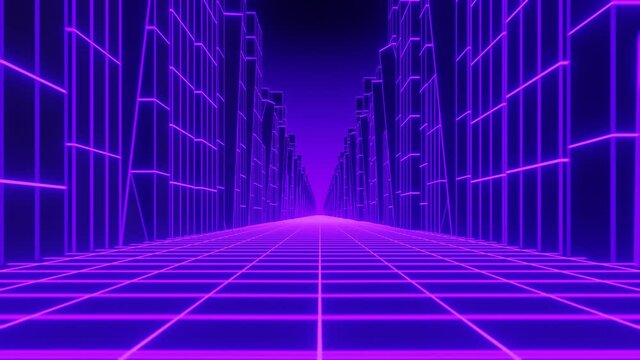 3D wireframe city street loop animation