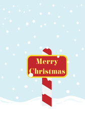 North Pole sign with Merry Christmas and snowfall, vector illustration