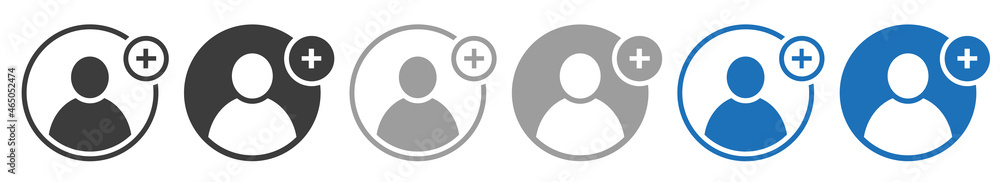 Aufkleber set of add user icons. person profile avatar with plus, follower user symbol. vector illustration.