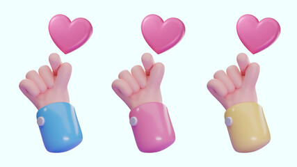 3d render hand love korean style