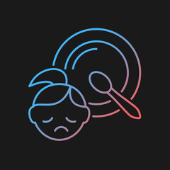 Child hunger gradient vector icon for dark theme. Food insecurity and starvation. Risk of kid health problems. Thin line color symbol. Modern style pictogram. Vector isolated outline drawing