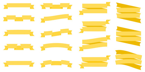 Colorful Vector Ribbon Banners. Yellow color. Simple modern cute design. Labels, bookmarks and tags. Flat style vector illustration. Big collection.