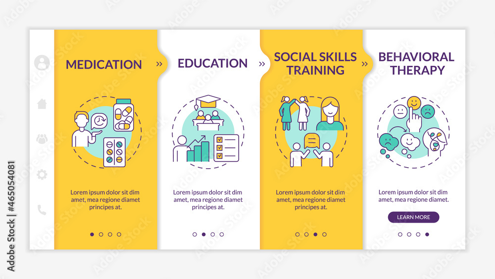 Poster adult adhd management onboarding vector template. responsive mobile website with icons. web page wal