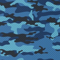Abstract camouflage geometric blue pattern, trendy background.