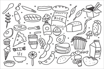 Hand scribble. Doodle hand drawn various types of food and drink 
