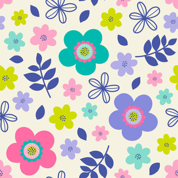 Pastel cute floral seamless pattern background.
