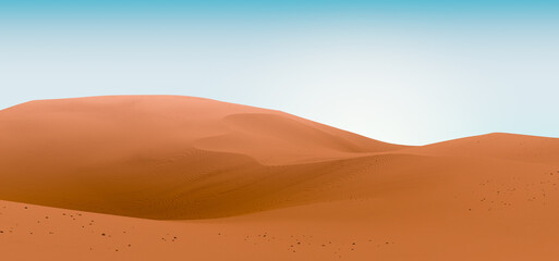 Fototapeta na wymiar Orange dunes and bright blue sky. Desert dunes landscape with contrast skies. Minimal abstract background. 3d rendering