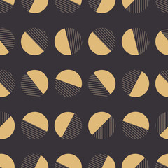Golden abstract simple striped circles geometric seamless pattern.