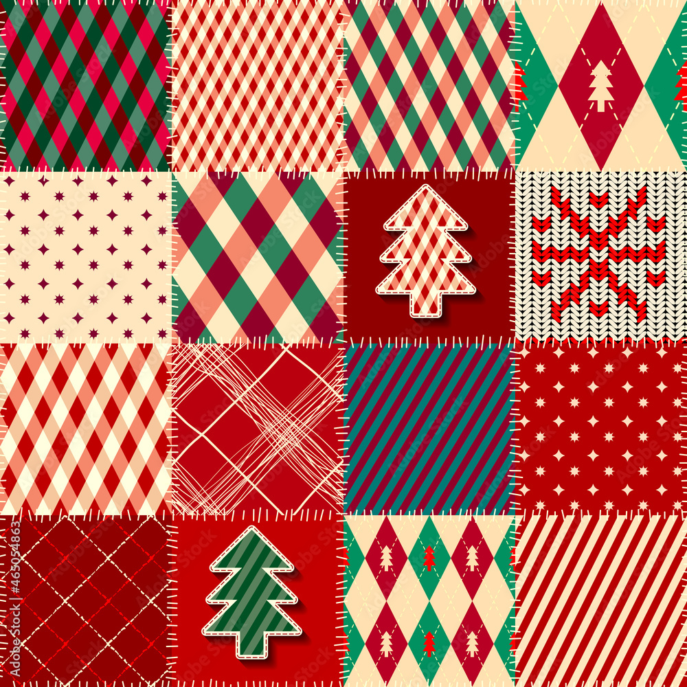 Poster Patchwork textile pattern. Seamless quilting design background.