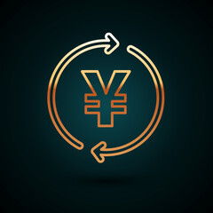 Obraz premium Gold line Coin money with Yen symbol icon isolated on dark blue background. Banking currency sign. Cash symbol. Vector