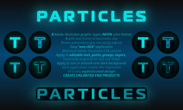 Text with particles background (Neon color theme). 8 Adobe Illustrator graphic styles
