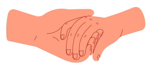 Hand holds the hand symbolizing care and help