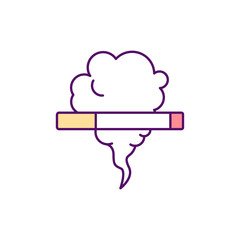 Smoking cigarettes RGB color icon. Health effects. Being addicted to nicotine. Lung cancer risk factor. Tobacco smoking. Addictive substance. Isolated vector illustration. Simple filled line drawing