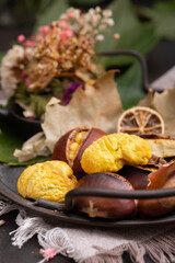 autumn background with Italian chestnuts