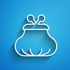 White line Wallet icon isolated on blue background. Purse icon. Cash savings symbol. Long shadow. Vector