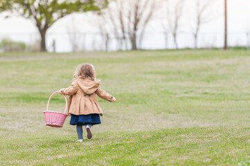 Child with Easter Basket Easter egg hunt Dress Nature Running 
