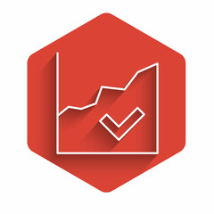 White line Financial growth increase icon isolated with long shadow background. Increasing revenue. Red hexagon button. Vector