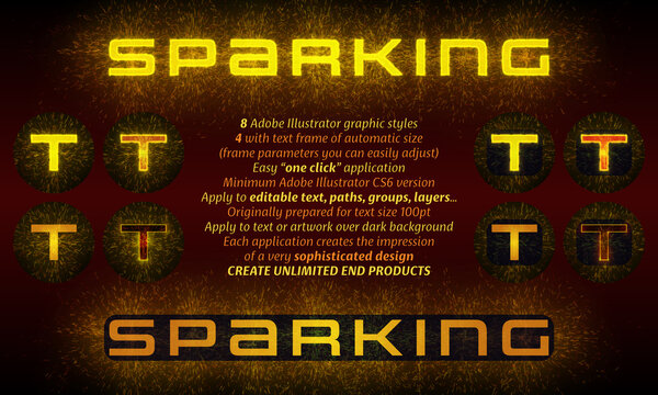 Text with sparking background. 8 Adobe Illustrator graphic styles