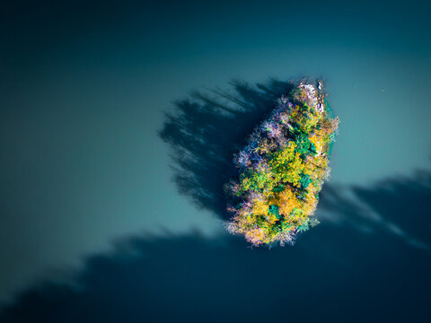 The island  is located in the Lauerzersee in the canton of Schwyz.  Aerial view.
