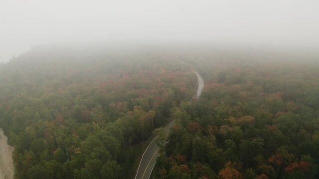Drone footage of winding road in the Upper Penisula of Michigan