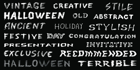 Set of words. Font in an unusual style. A set of words with creative fonts. Vector graphics eps-10