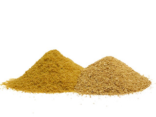 Full Fat Soy , high protein and fat , piglet swine feed on white background