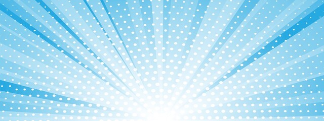 Abstract blue background with sun ray and dots. Summer vector illustration