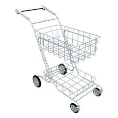 Grocery cart for shops. Food trolley. 3D illustration. Vector illustration eps-10