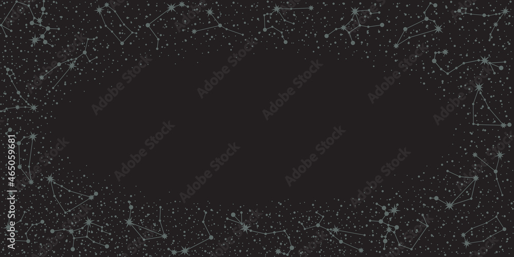 Wall mural vector zodiac constellations background with an oval copy space. astrological celestial frame with h