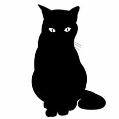 black silhouette cat sitting vector, isolated