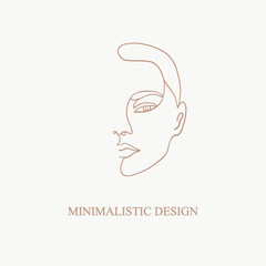 Continuous line, drawing of beauty half woman face, fashion concept, woman beauty minimalist, vector illustration for t-shirt slogan design print graphics style. One line fashion illustration