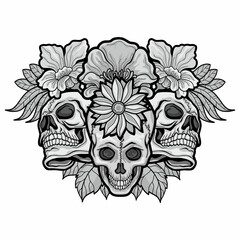 Gothic sign with skull and flowers, grunge vintage design t shirts
