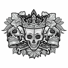 Gothic sign with skull and flowers, grunge vintage design t shirts
