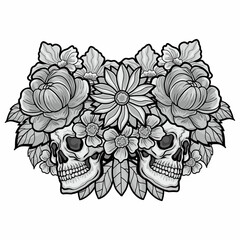 Gothic sign with skull and flowers, grunge vintage design t shirts