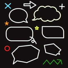 看板のようなネオン管風のカラフルな吹き出しと矢印のイラスト