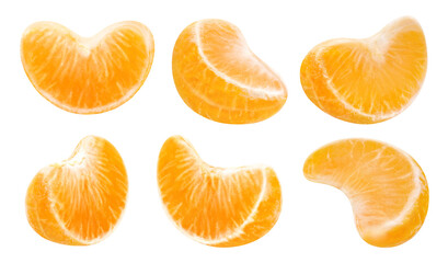 Collection of tangerine slices, isolated on white background